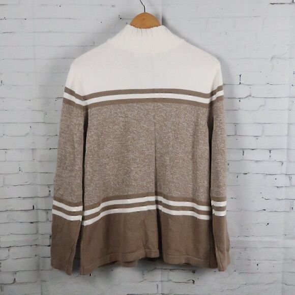 KAREN SCOTT TAN STRIPE LONG SLEEVE 1/4 ZIP UP PULL OVER SWEATER SIZE MEDIUM - Picture 7 of 7